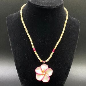 Pink White Yellow Polymer Plumeria Necklace